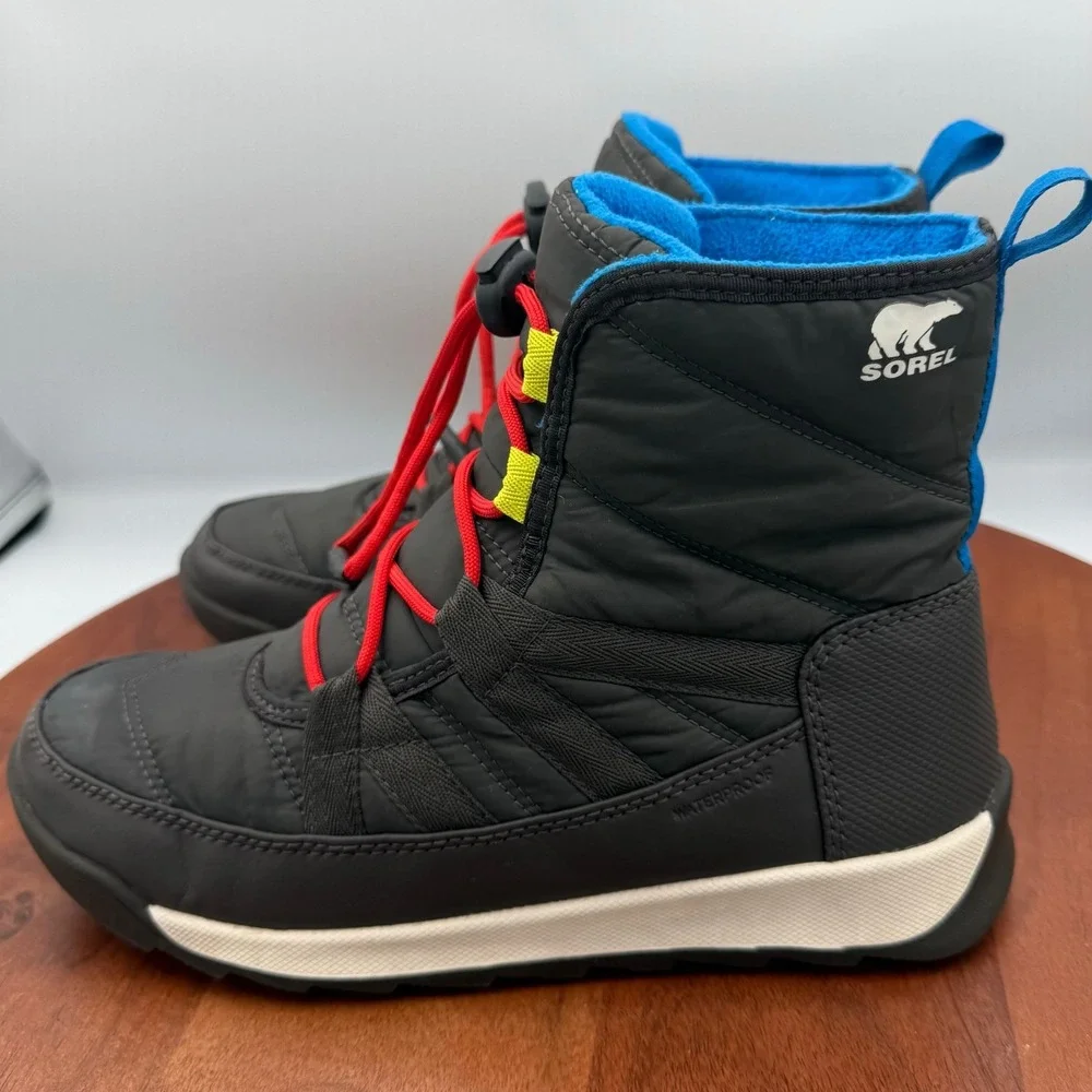 Sorel Whitney II Youth Waterproof‎ Winter Snow Boots Size 5 Black Blue Insulated